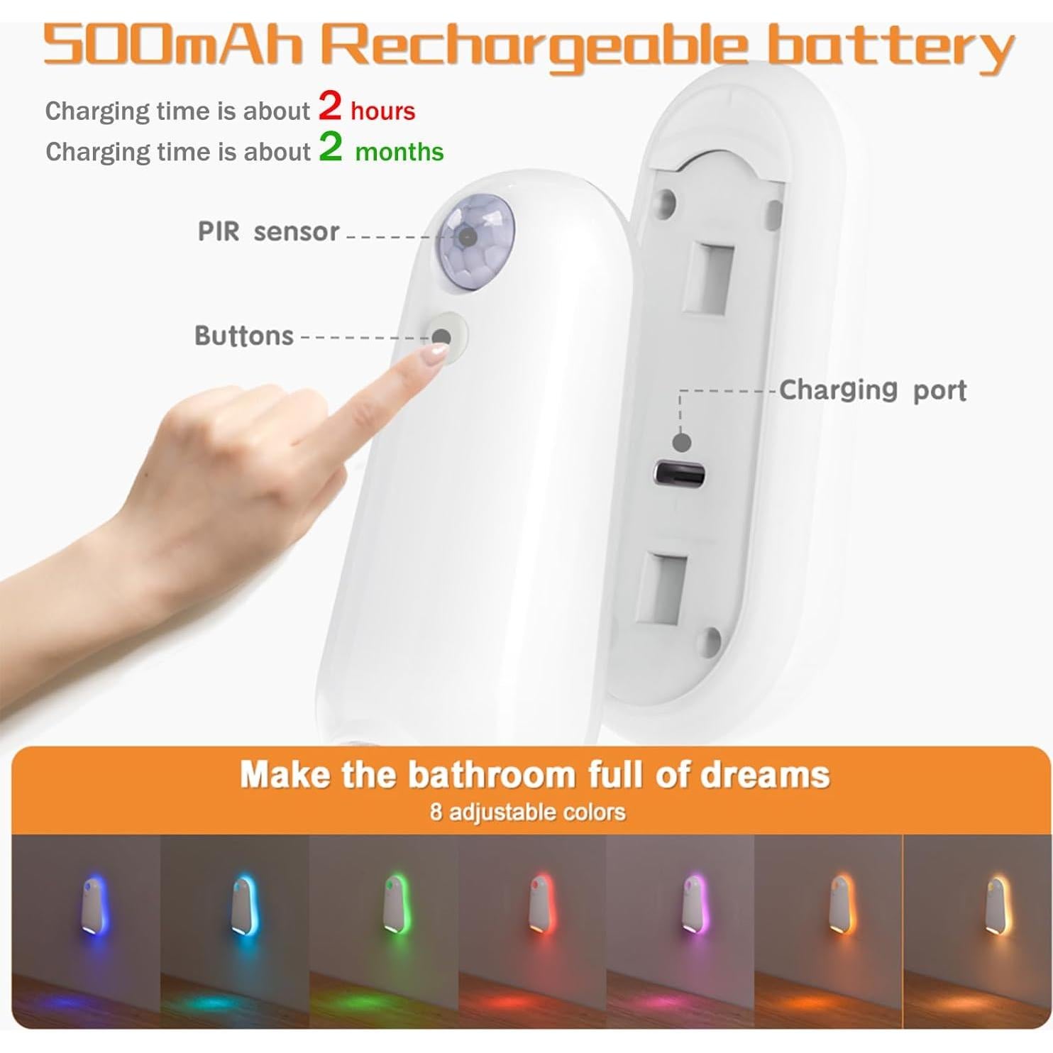 Luz de Inodoro LED VEEKI con Sensor de Movimiento 8 Colores