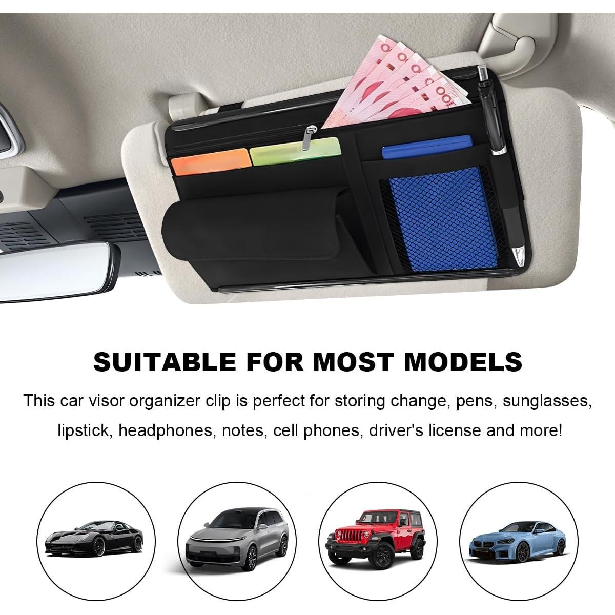 Organizador de Visera de Coche SHMZK de Cuero Negro con 5 Bolsillos