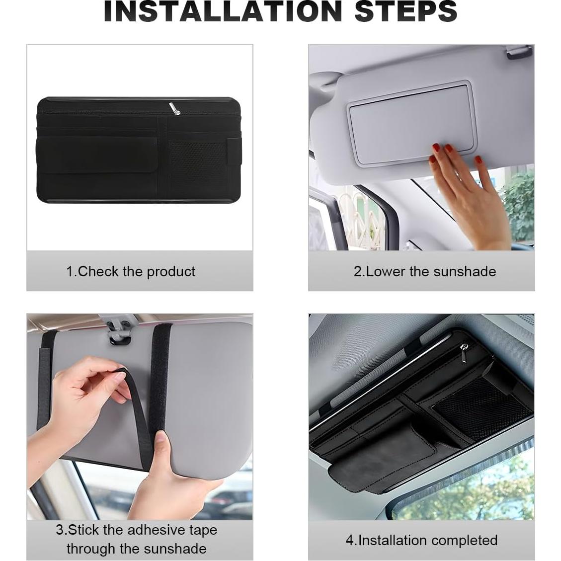 Organizador de Visera de Coche SHMZK de Cuero Negro con 5 Bolsillos