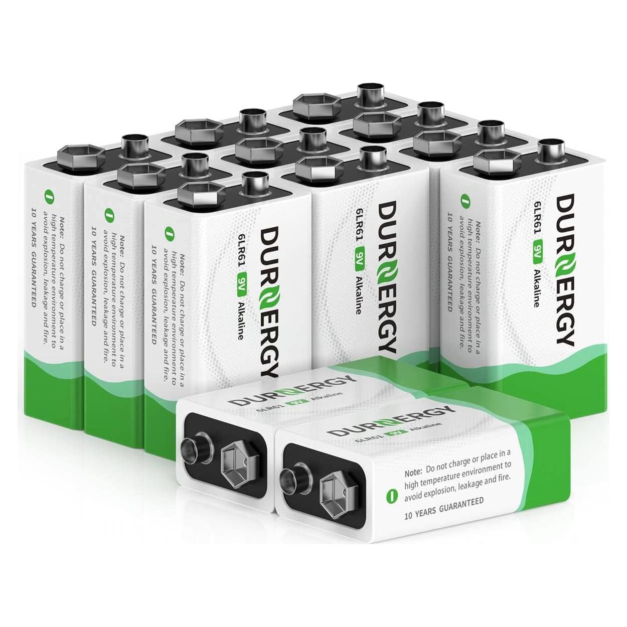 Paquete de 12 Baterías Alcalinas 9V DURNERGY - Alta Duración