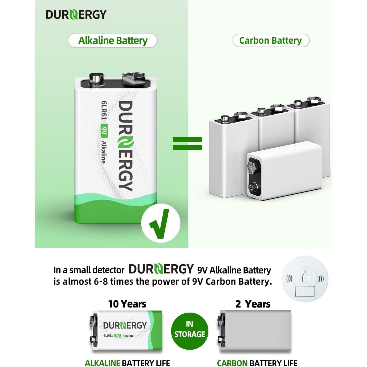 Paquete de 12 Baterías Alcalinas 9V DURNERGY - Alta Duración