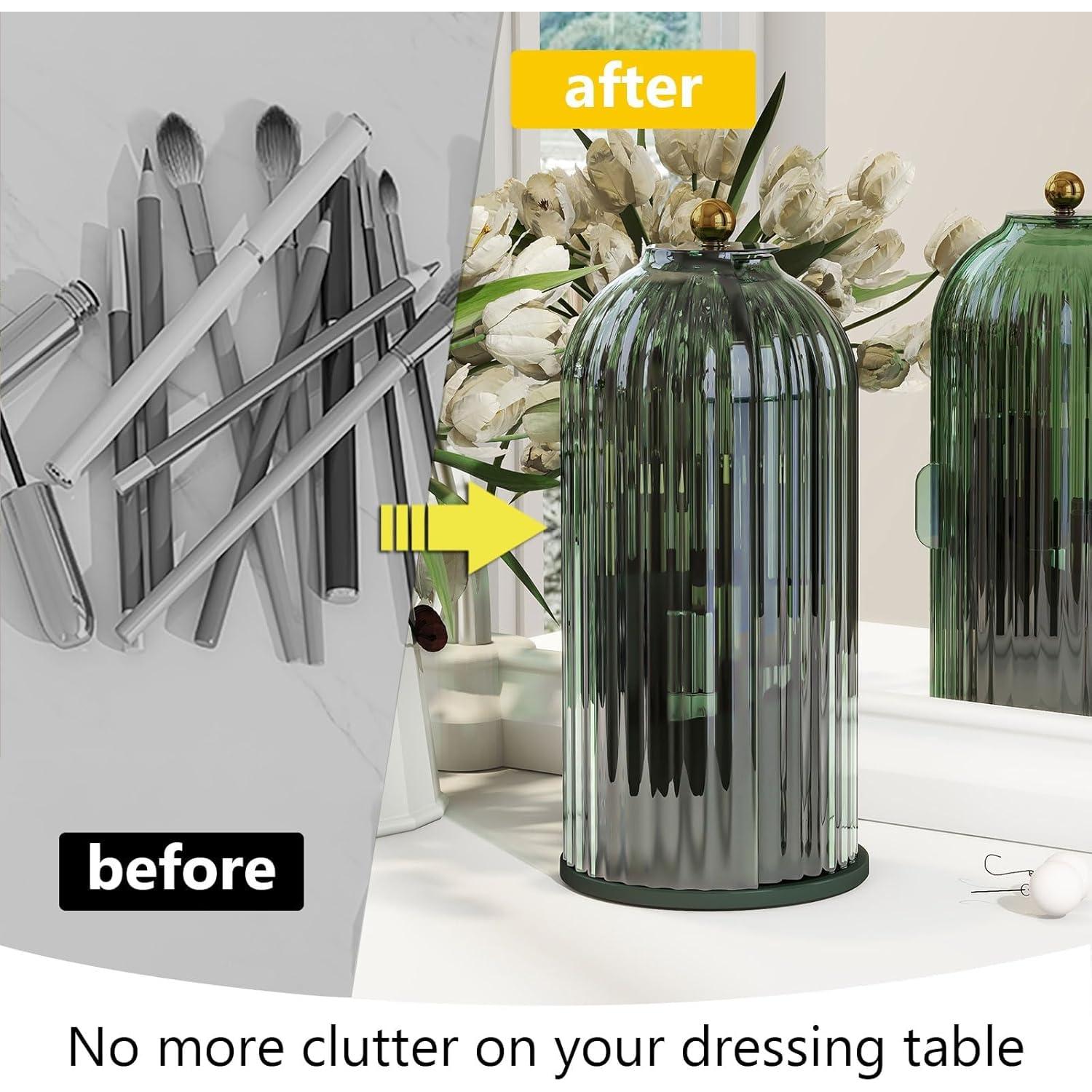 Soporte Organizador de Brochas de Maquillaje Emljkvp Verde 360°