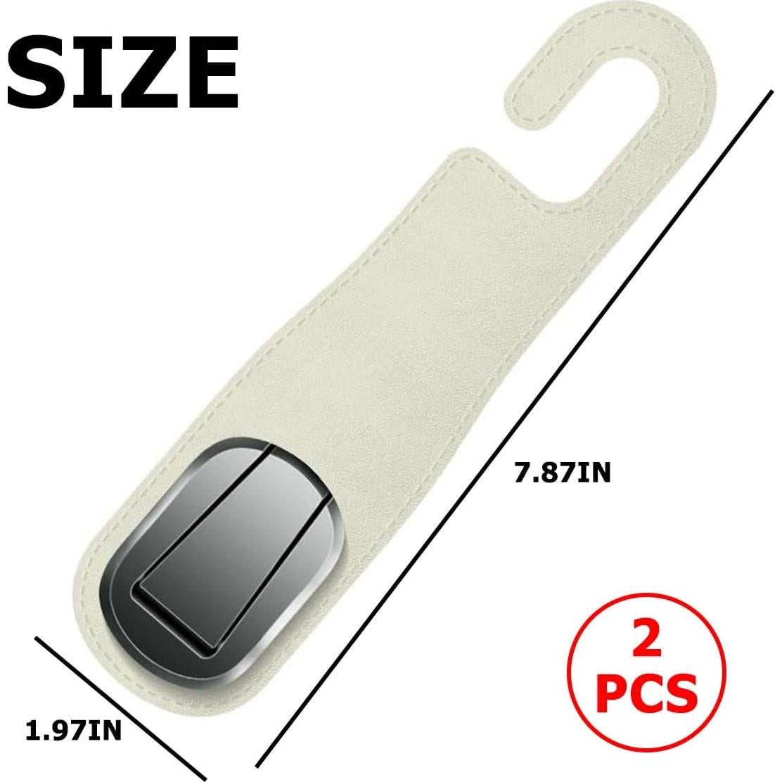 Car Headrest Hooks, 2PCS Leather Vehicle Seat Hangers for Handbag Coat Umbrellas, Multifunctional Automotive Hanging Storage Organizer Accessories, Universal for SUV, Sedan, Truck (Beige)