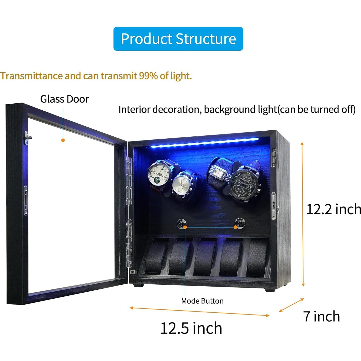 Winder de Reloj ORYX para 4 Relojes Automáticos con Luz LED