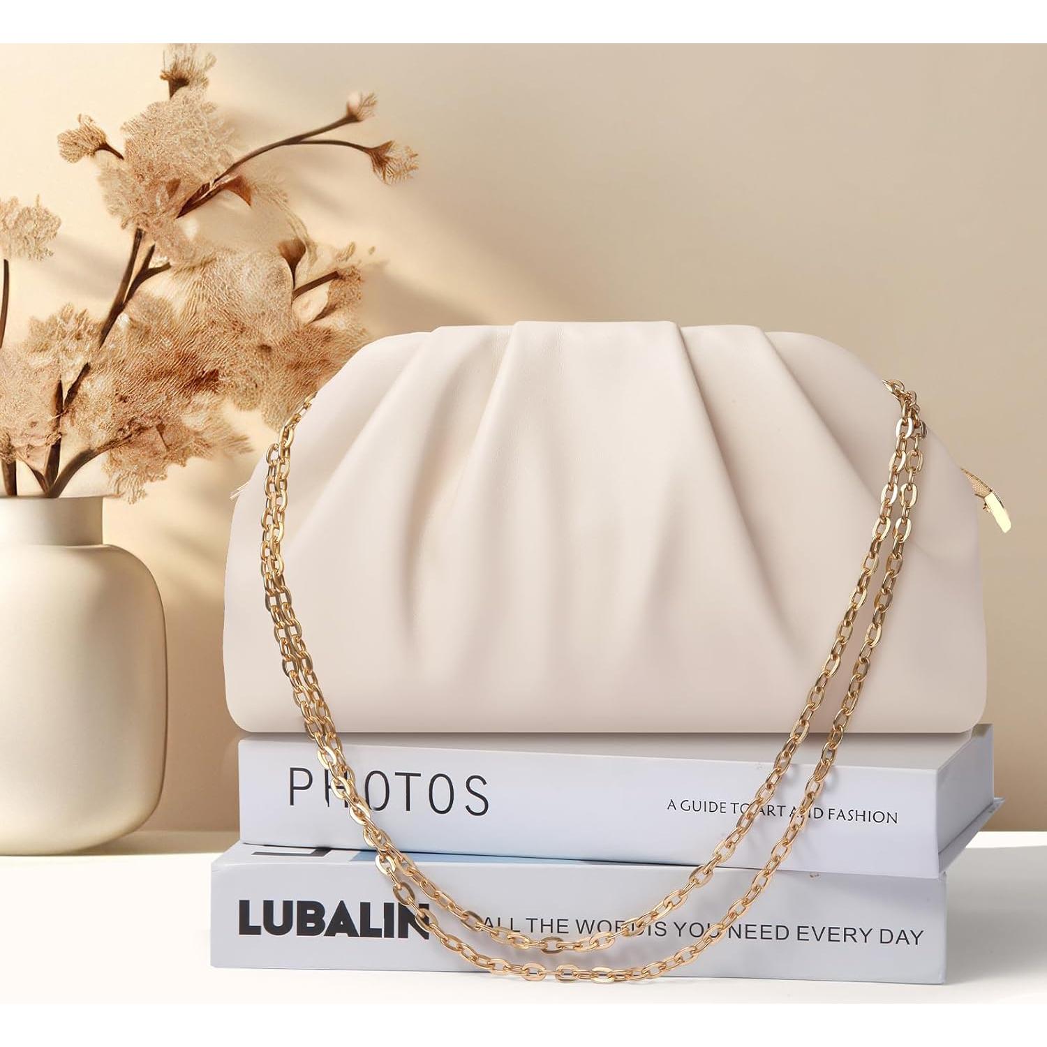 Bolso de mano lovyoCoCo para mujeres, clutch elegante beige
