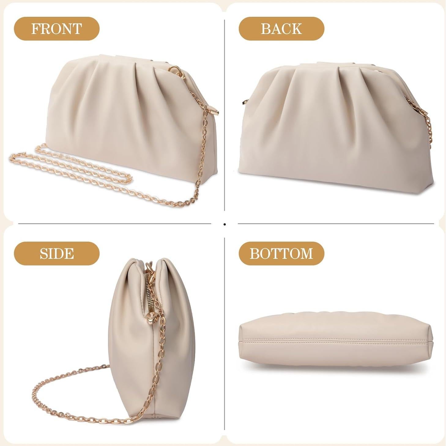Bolso de mano lovyoCoCo para mujeres, clutch elegante beige