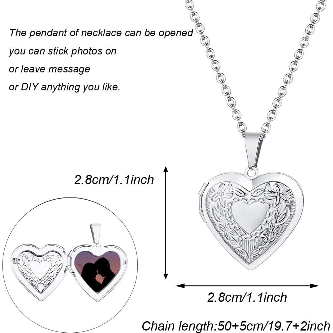 Collar Locket de Acero Inoxidable 2 Piezas Corazón Plata