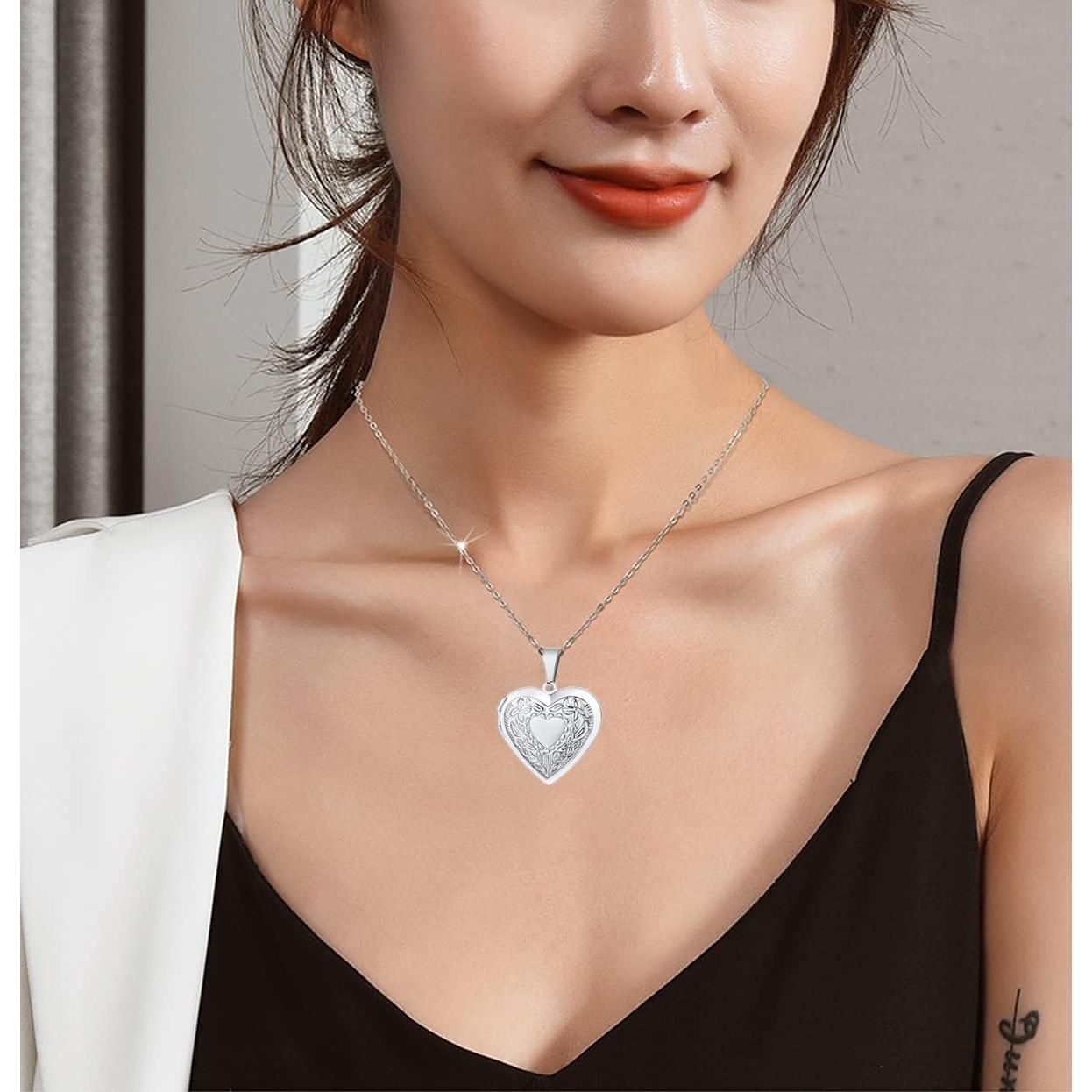 Collar Locket de Acero Inoxidable 2 Piezas Corazón Plata