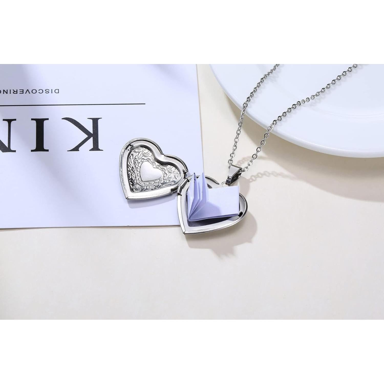 Collar Locket de Acero Inoxidable 2 Piezas Corazón Plata