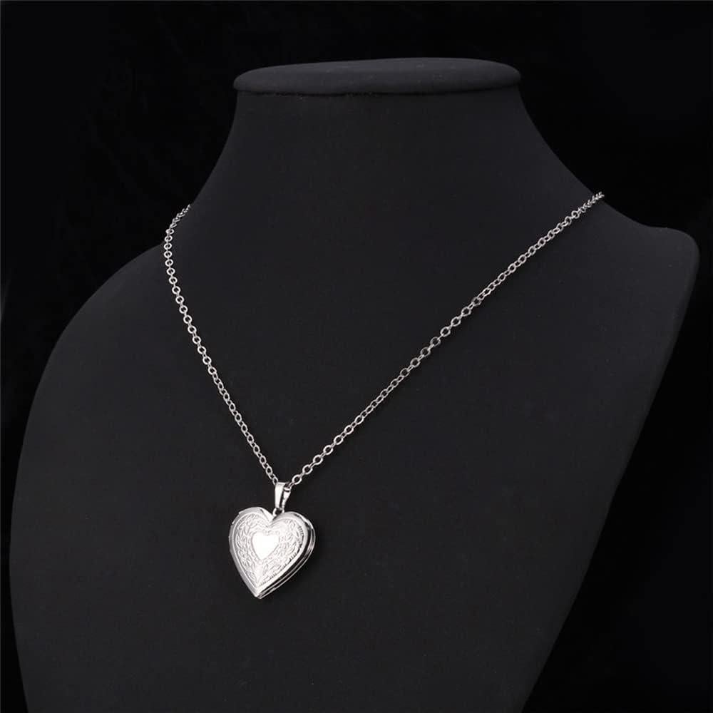 Collar Locket de Acero Inoxidable 2 Piezas Corazón Plata