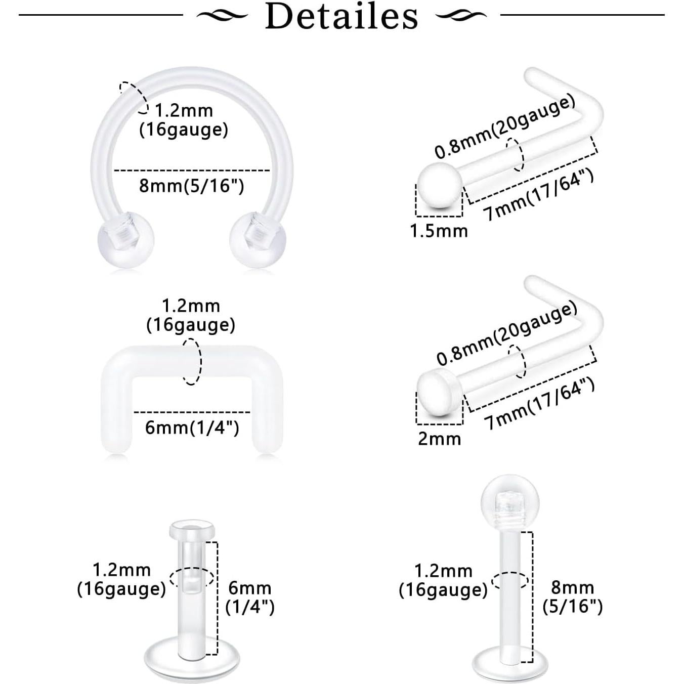 37PCS Retenedores de Piercing Transparentes NIUSIMAN - Bioflex