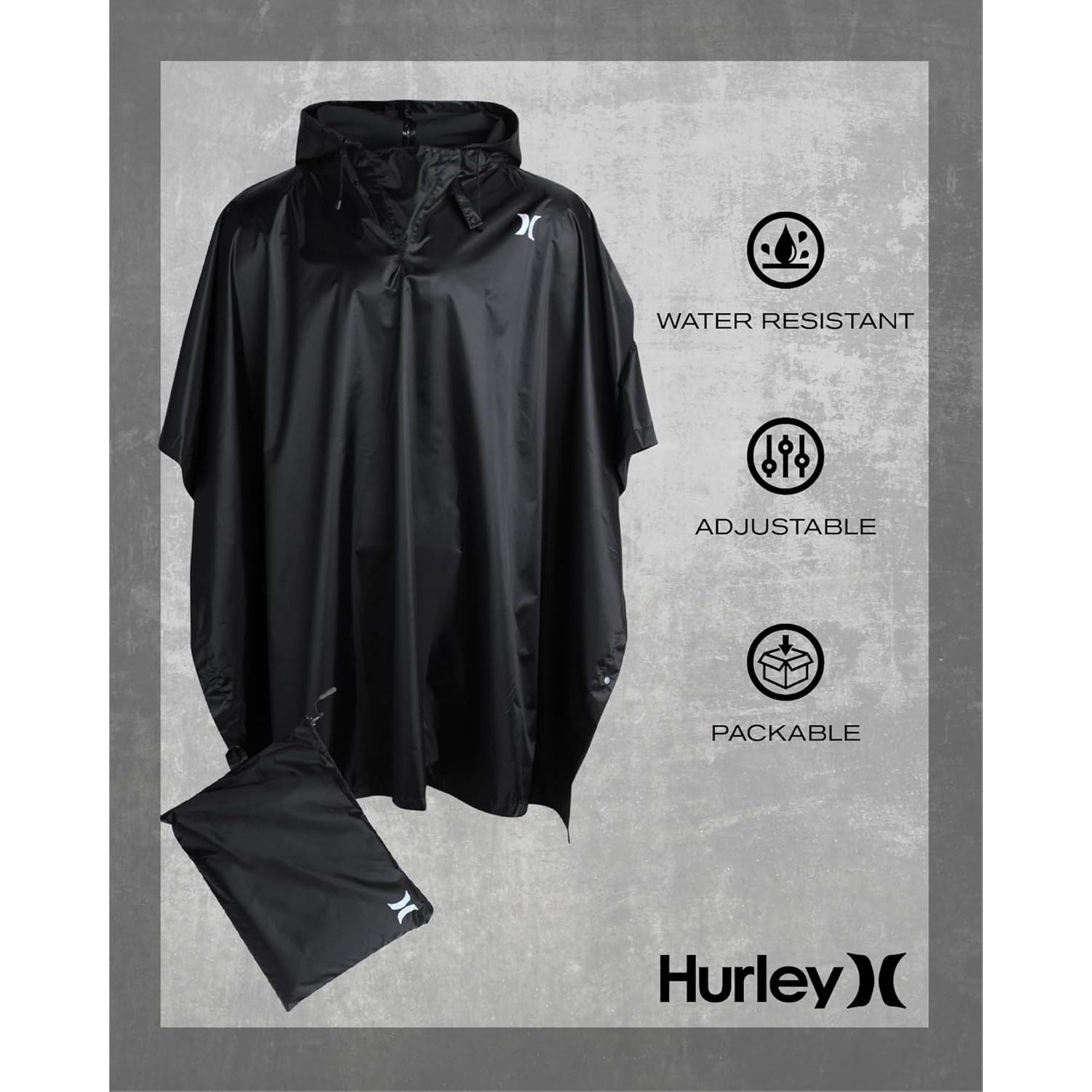 Poncho de Lluvia Impermeable Hurley para Adultos - Talla Única Negro