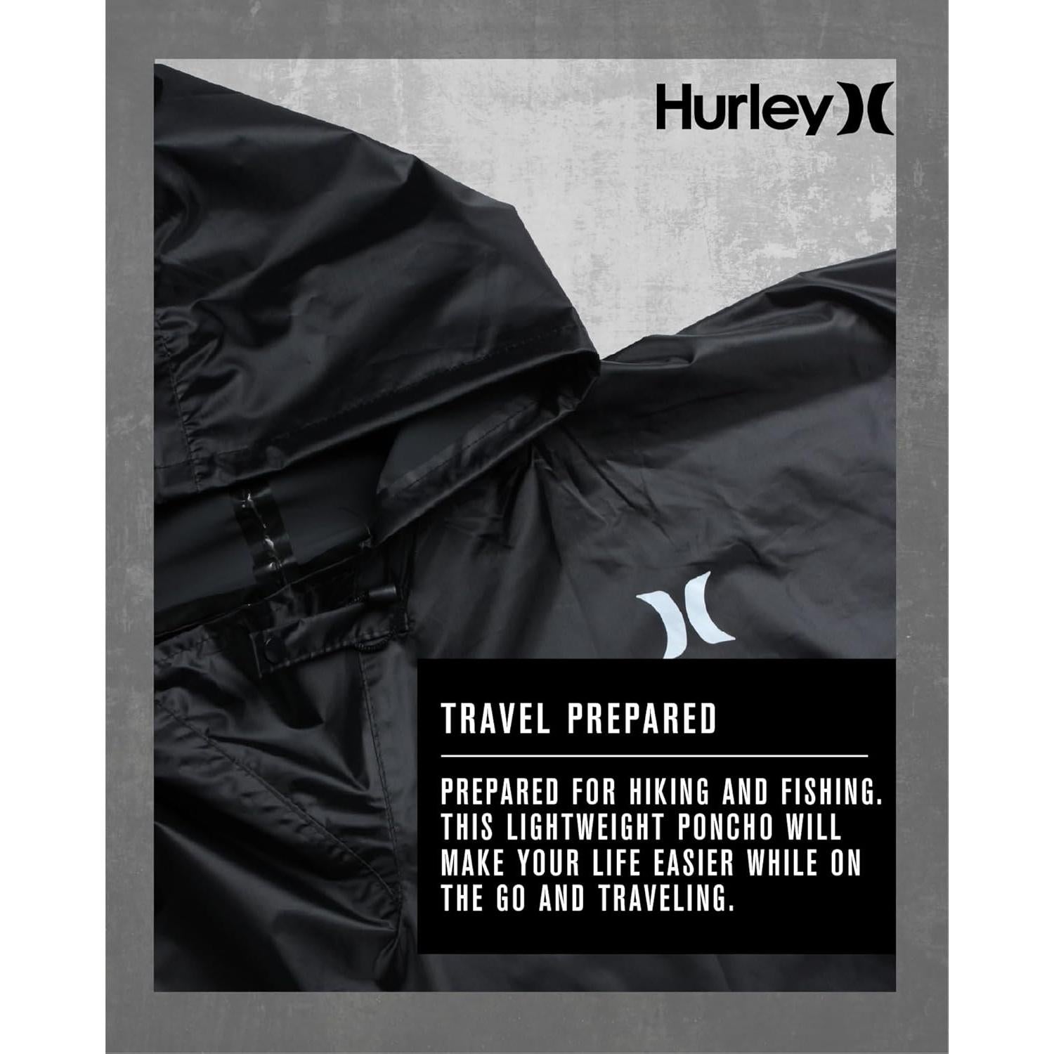Poncho de Lluvia Impermeable Hurley para Adultos - Talla Única Negro