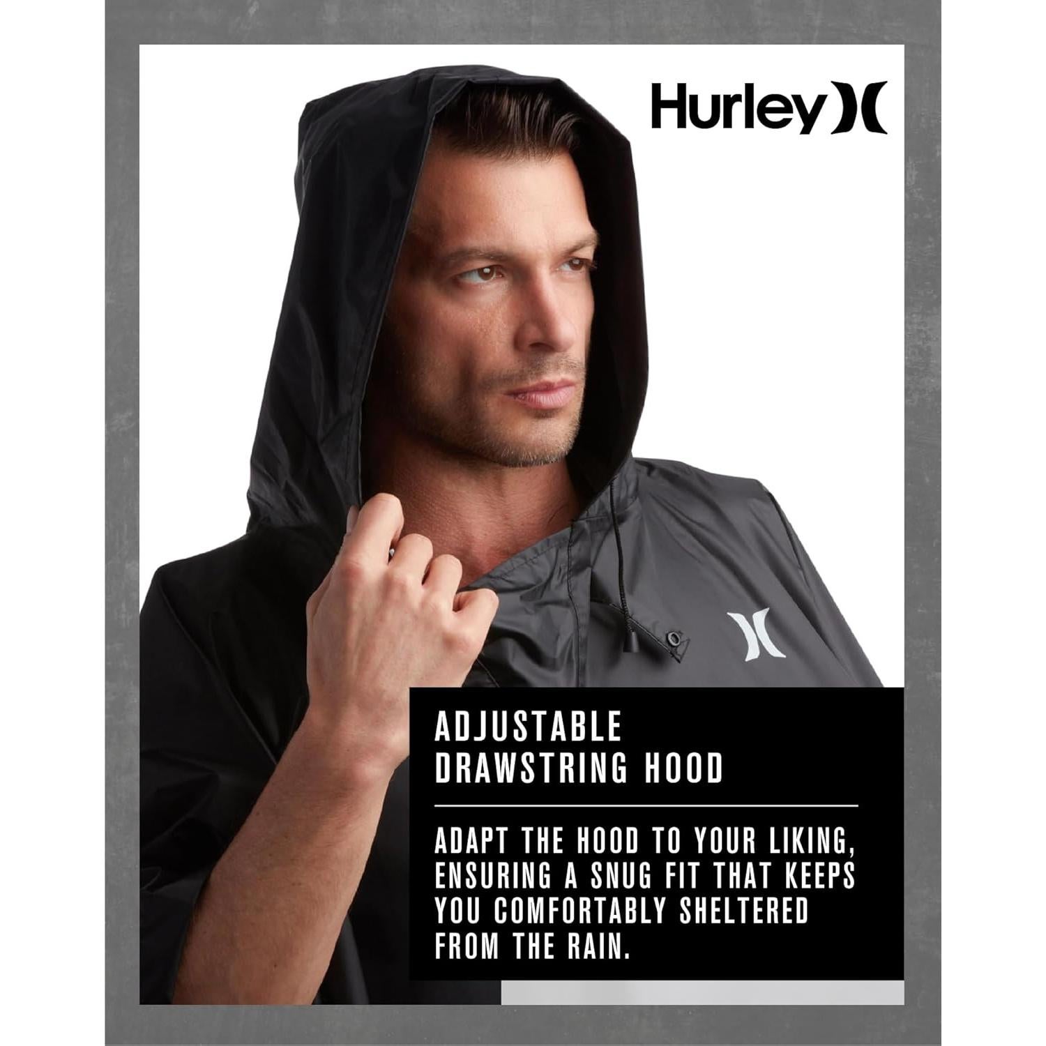 Poncho de Lluvia Impermeable Hurley para Adultos - Talla Única Negro