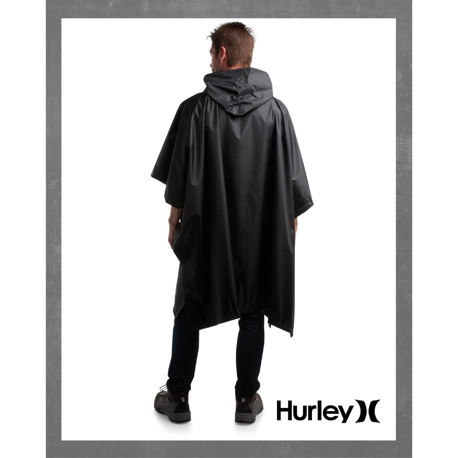 Poncho de Lluvia Impermeable Hurley para Adultos - Talla Única Negro