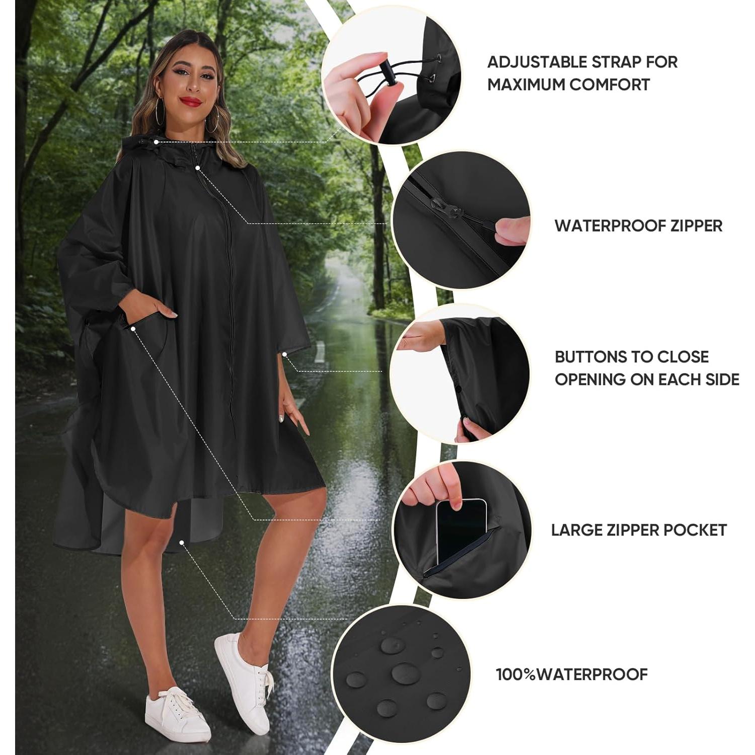 Poncho de Lluvia PTEROMY Impermeable Adulto Unisex con Capucha