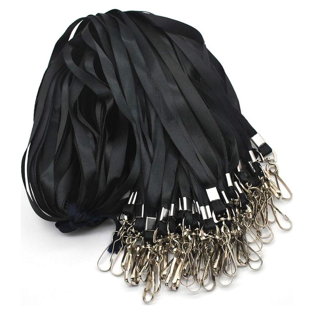 Cinta Lanyard Negra Beebel 50 Paquetes con Gancho Giratorio