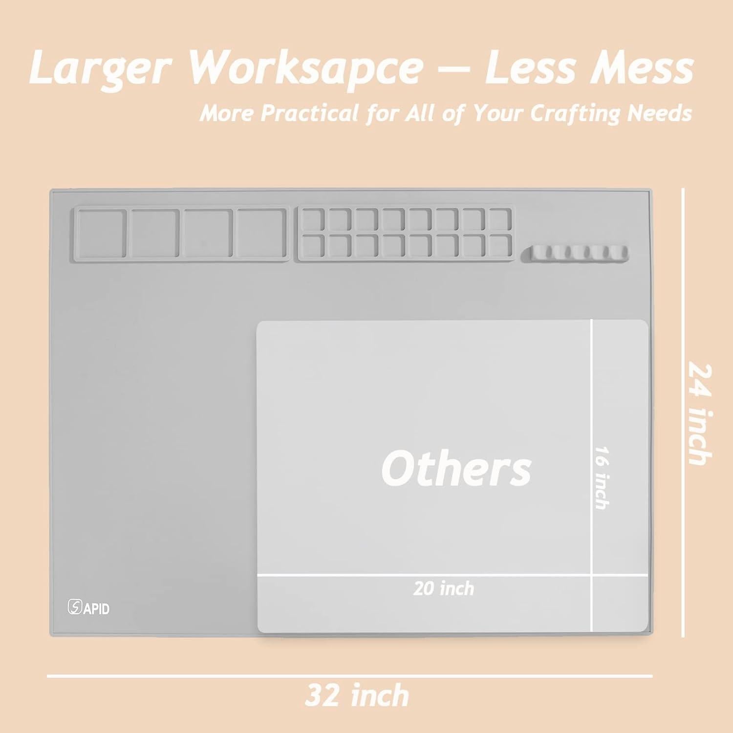 SAPID Extra Large 32"x24" Silicone Painting Mat with Raised Edges, NonStick Silicone Craft Mat for Resin Casting, Silicon Art Mat for Kids, Creator, Silicone Mats for Crafts, Clay, DIY, Gray