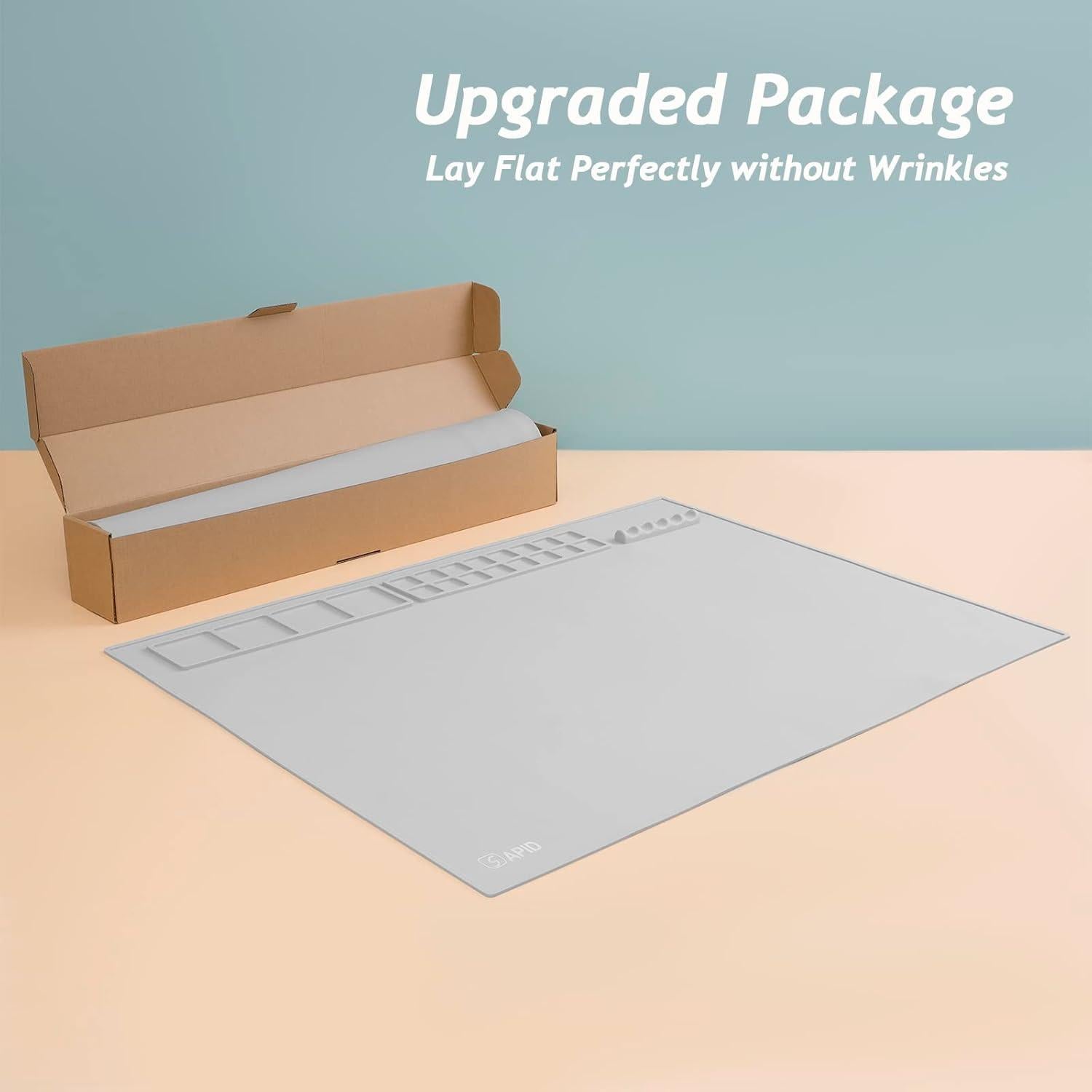 SAPID Extra Large 32"x24" Silicone Painting Mat with Raised Edges, NonStick Silicone Craft Mat for Resin Casting, Silicon Art Mat for Kids, Creator, Silicone Mats for Crafts, Clay, DIY, Gray