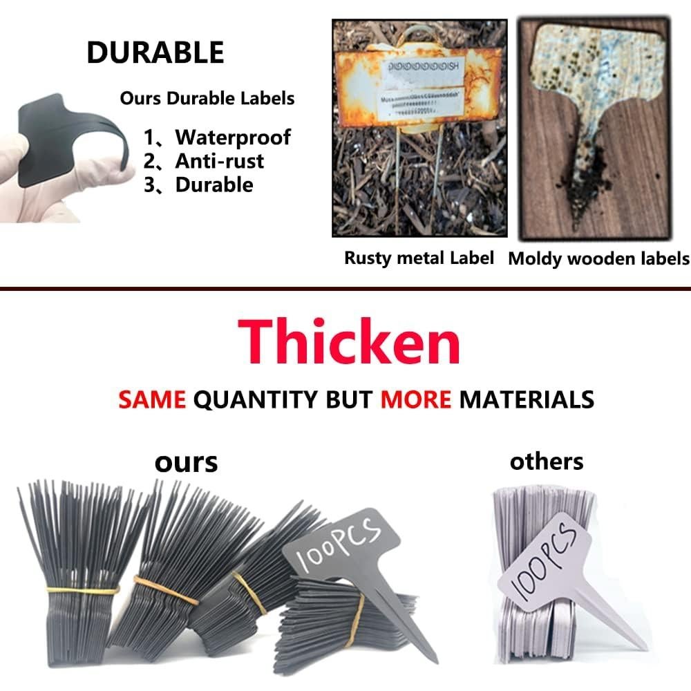 100 Etiquetas de Jardín Reutilizables DaTpuik Tipo T Negras