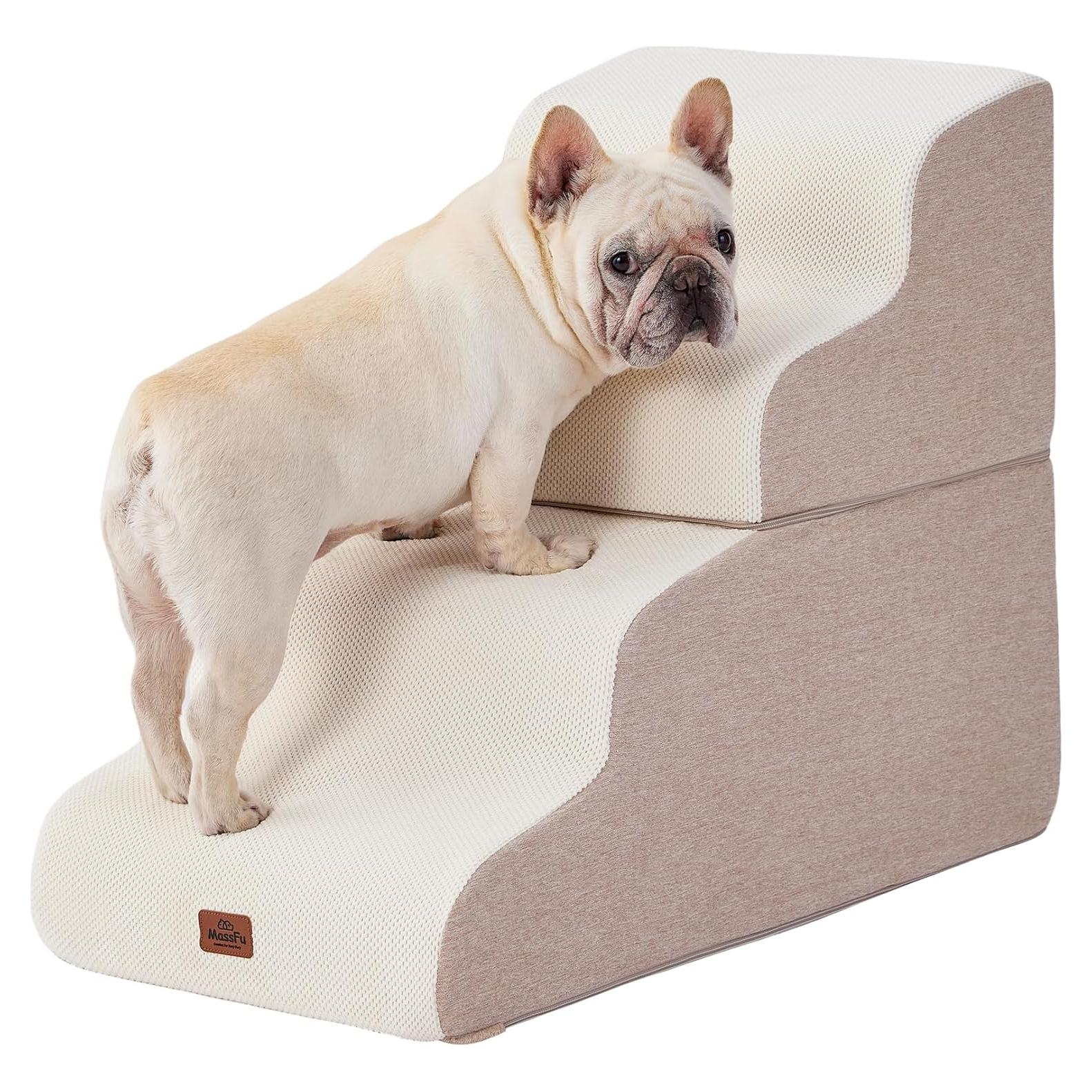 Escalera Curvada Beige para Perros 4 Pasos Antideslizante