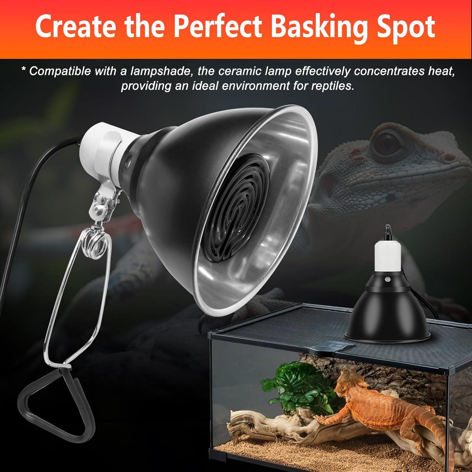 Energy Efficient 60W Reptile Basking Heat Lamp Bulbs, Pack of 2 Ceramic Heat Emitters for Tortoise, Bearded Dragon, Lizard, Iguana, Reptile (Black, 60 Watts)