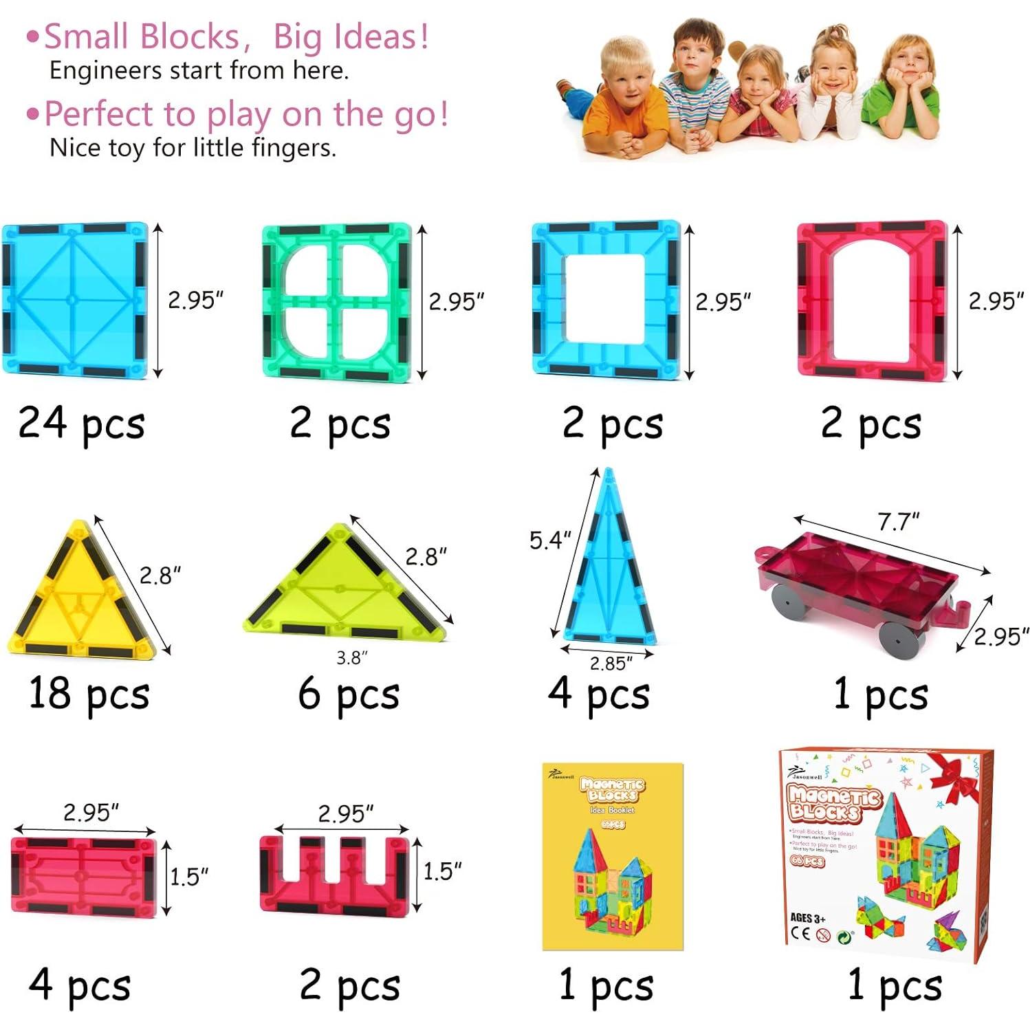 Set de Bloques Magnéticos Jasonwell 65 Piezas Juguete Educativo