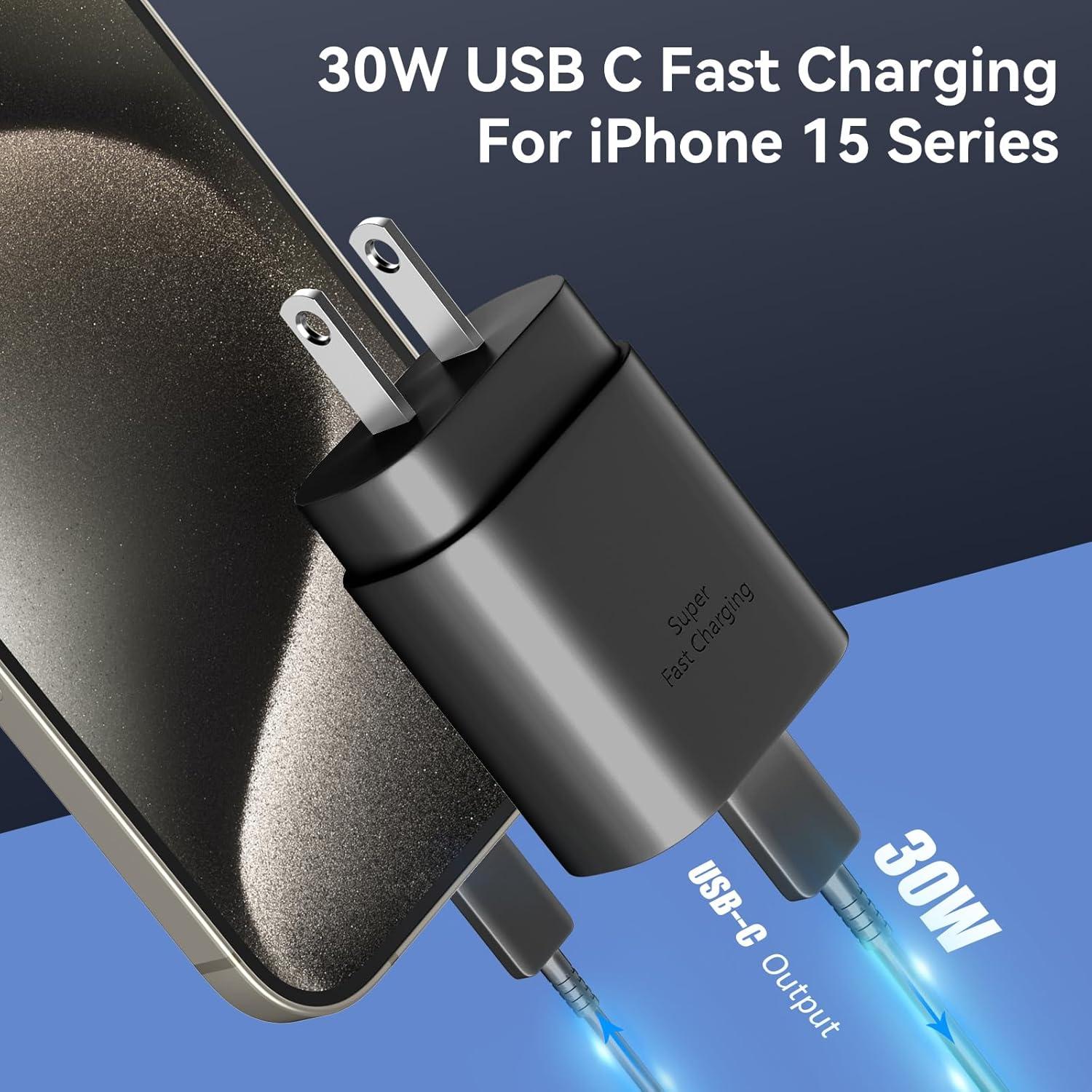Cargador Rápido 30W USB C + Cable 2.01m Negro - iPhone/Samsung