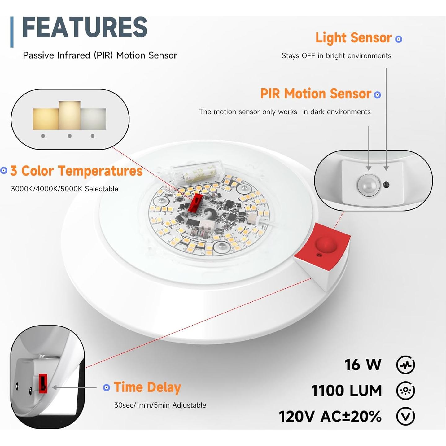 Luz de Techo LED ECOELER 16W con Sensor de Movimiento 19cm