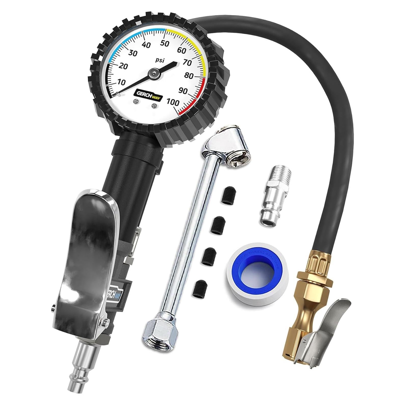 Inflador de Neumáticos Gerchway con Manómetro 100 PSI y Manguera Larga
