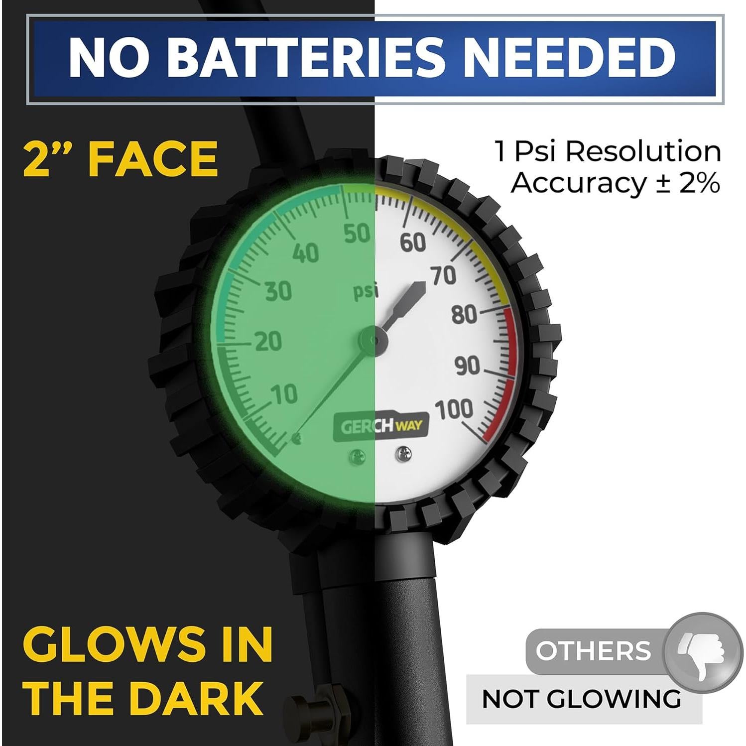 Inflador de Neumáticos Gerchway con Manómetro 100 PSI y Manguera Larga
