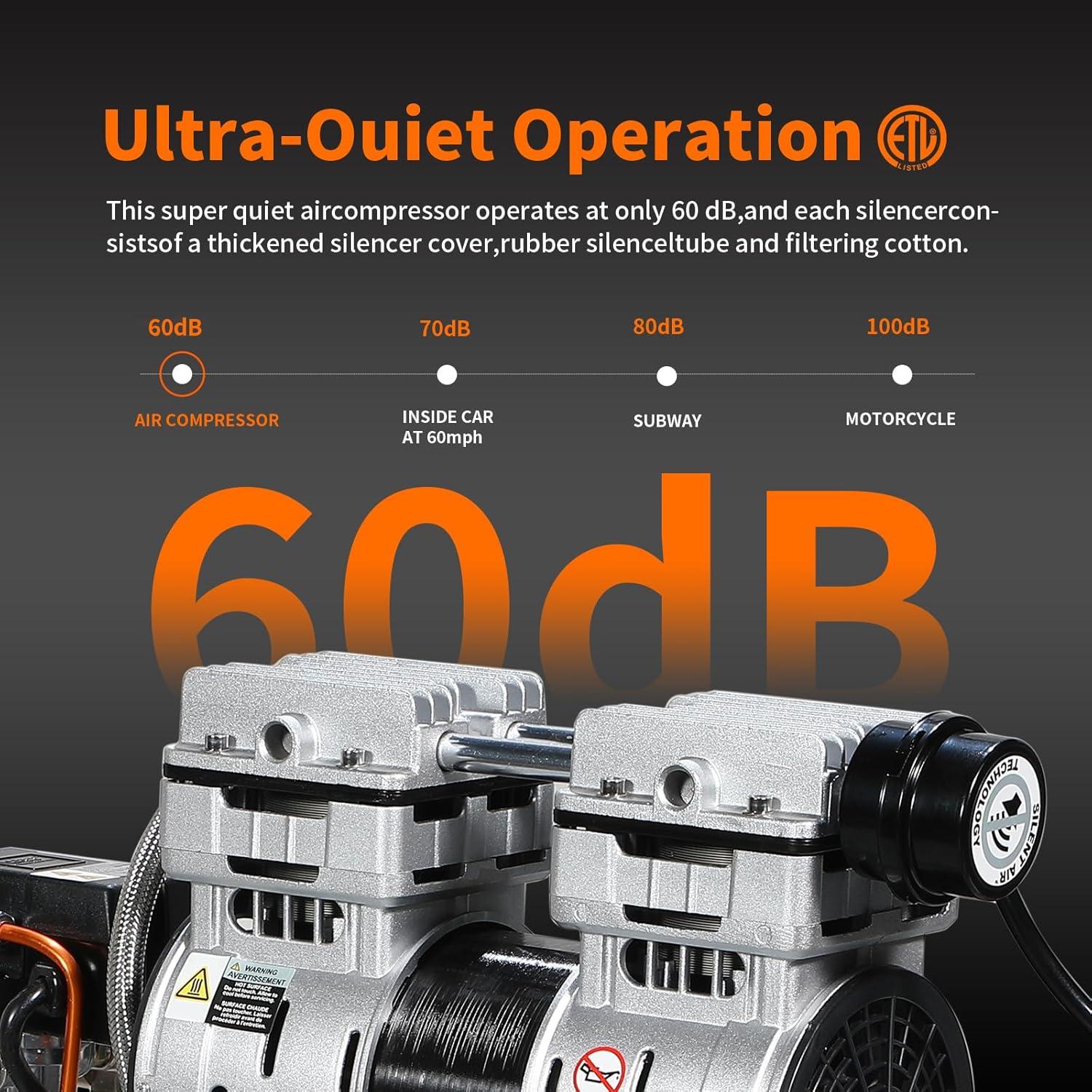 Compresor de Aire Portátil 2 Galones 0.75HP Silencioso