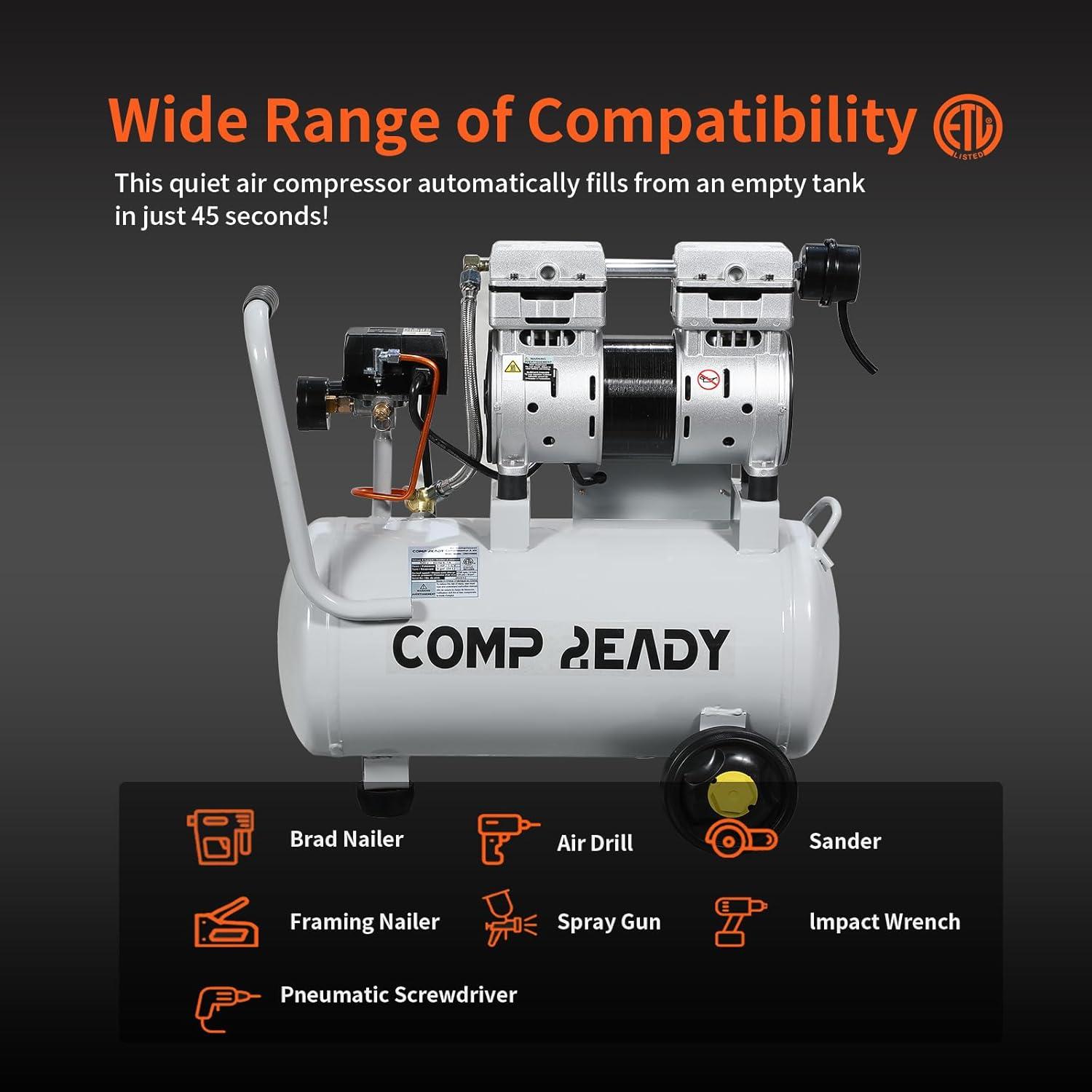 Compresor de Aire Portátil 2 Galones 0.75HP Silencioso