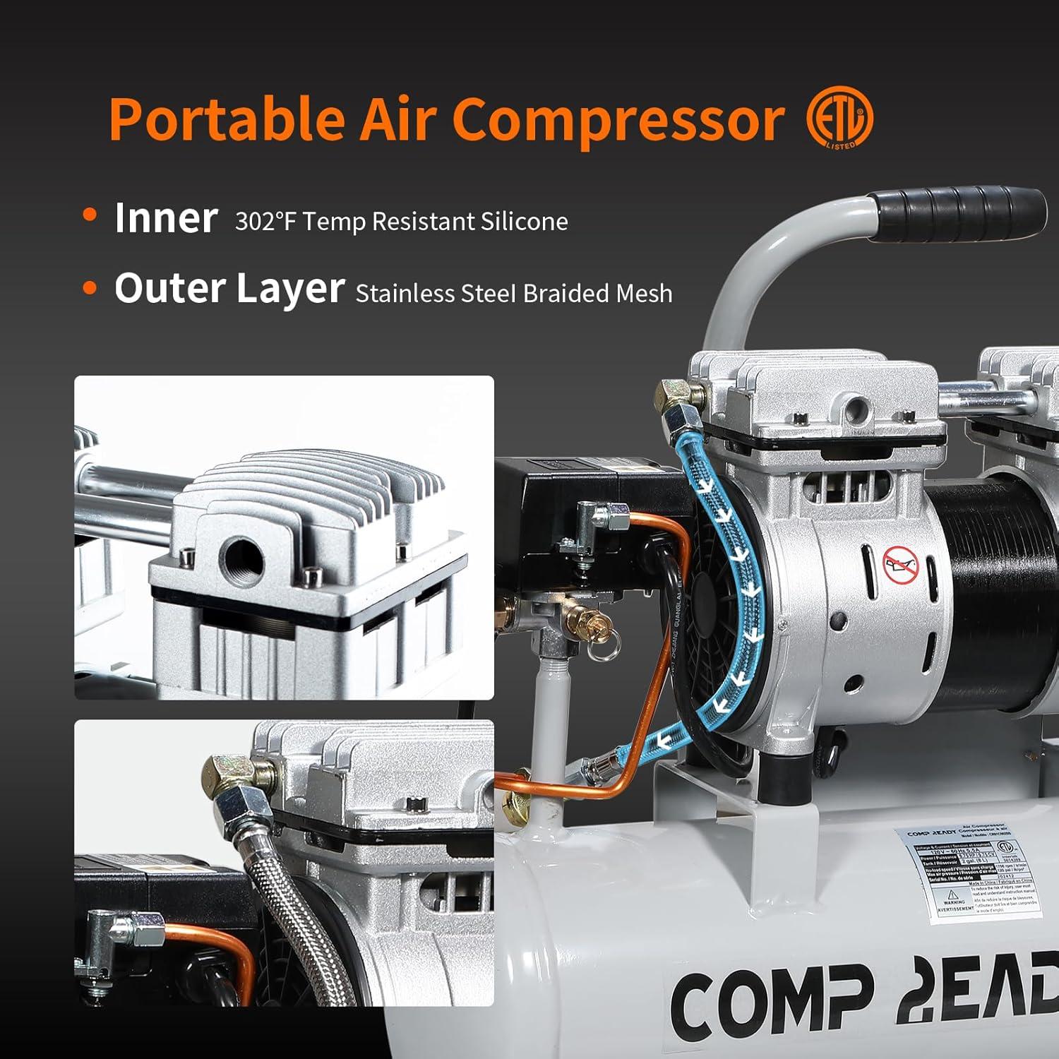 Compresor de Aire Portátil 2 Galones 0.75HP Silencioso