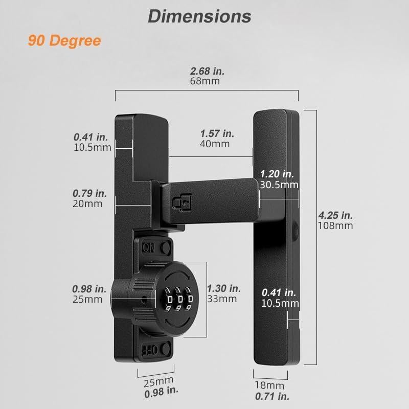 Pestillo Invertido ETEKJOY con Combinación 90 Grados Negro