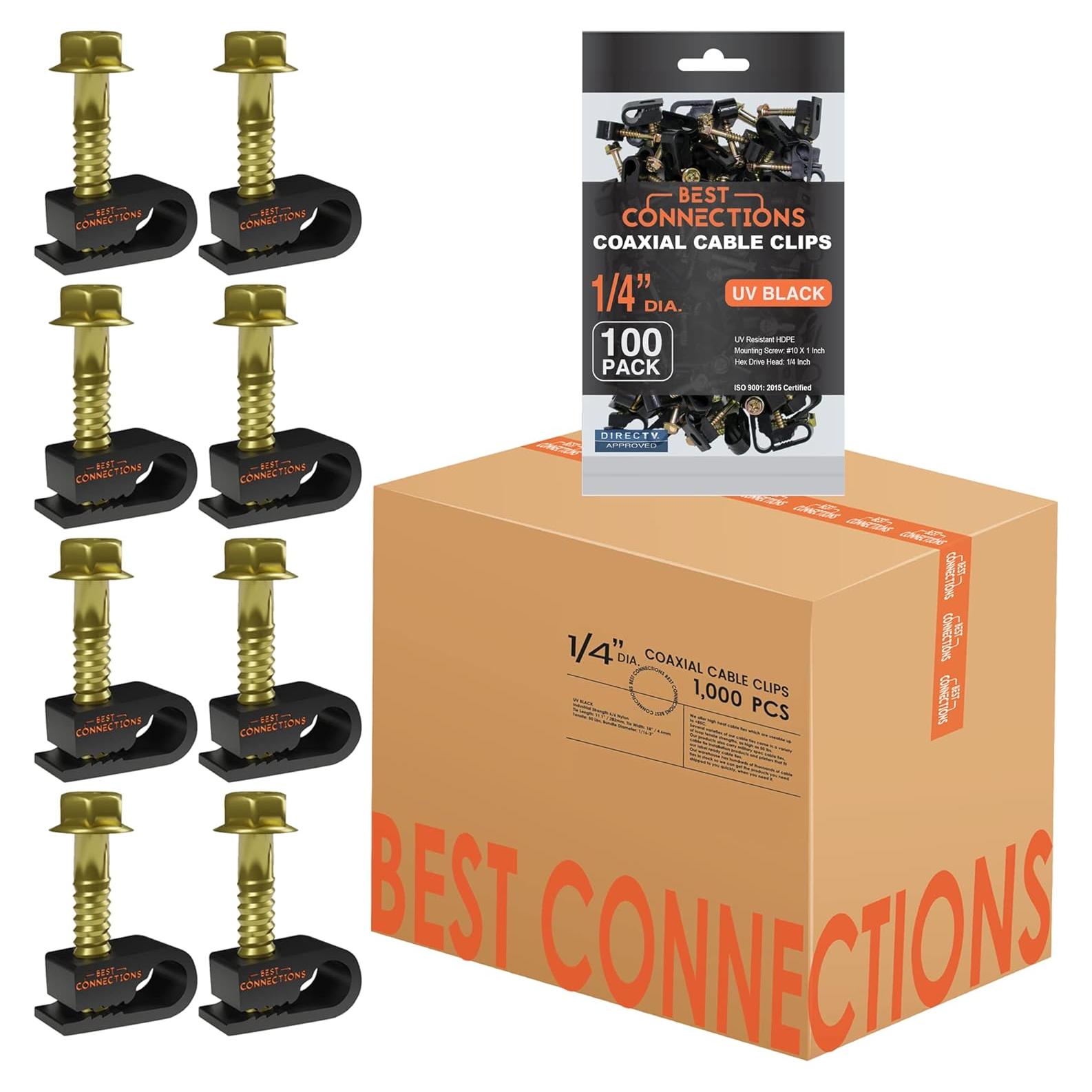 Clips de Cable Coaxial con Tornillo Preinsertado Best Connections - Paquete de 1000 Piezas