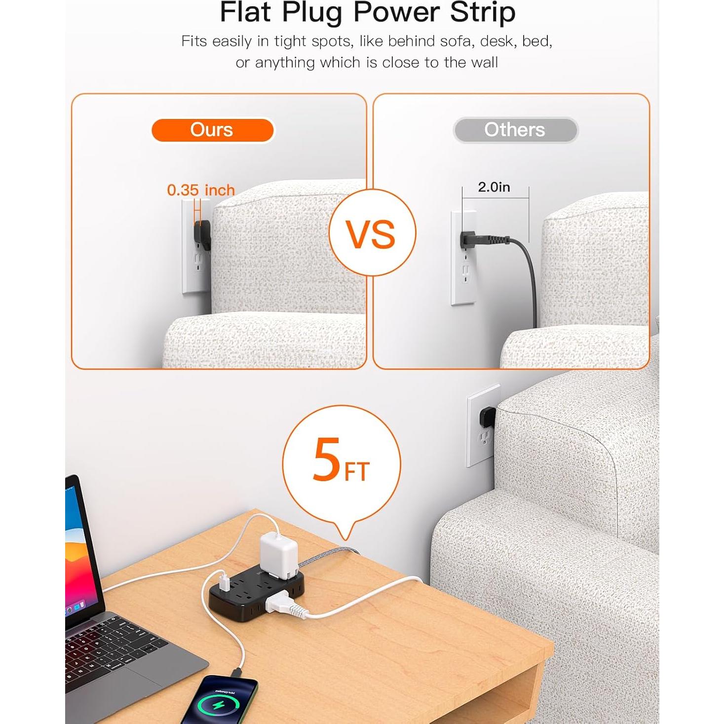 Regleta BESHON 5FT con 6 salidas y 4 puertos USB-C