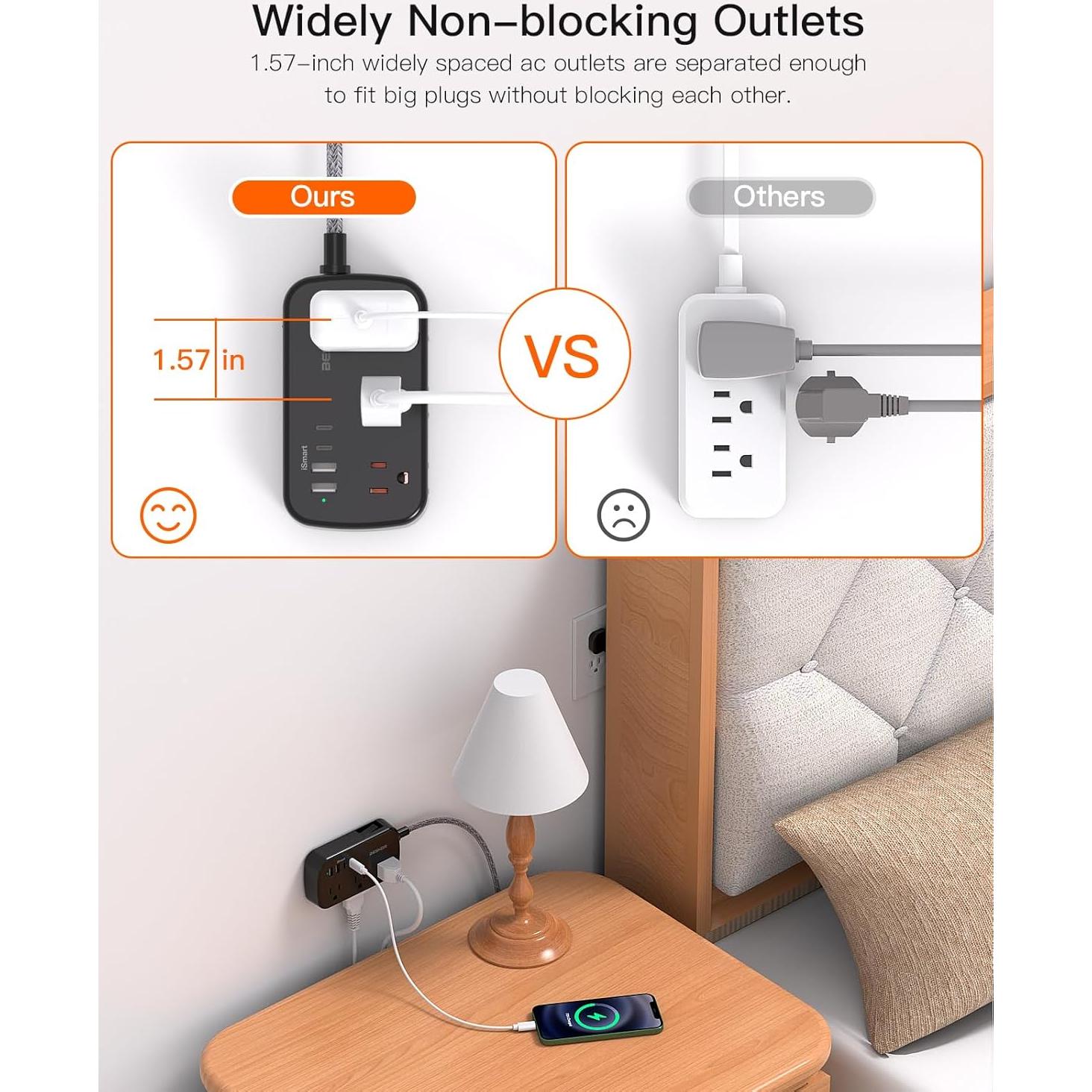 Regleta BESHON 5FT con 6 salidas y 4 puertos USB-C