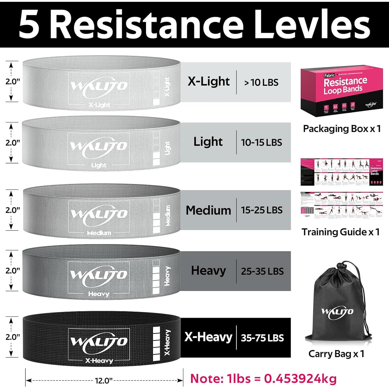 Bandas de Resistencia WALITO para Glúteos y Piernas - 5 Niveles