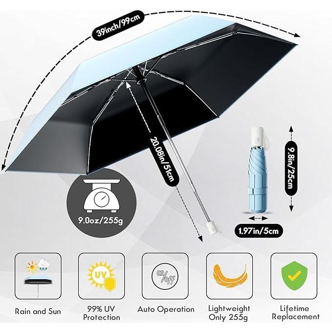 Paraguas Automático Mini Plegable Moorrlii Azul 24.89 cm