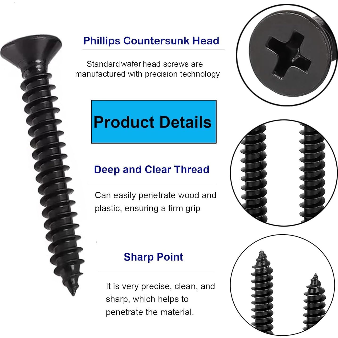 Juego de 100 Tornillos Autoperforantes M5 Phillips Negro