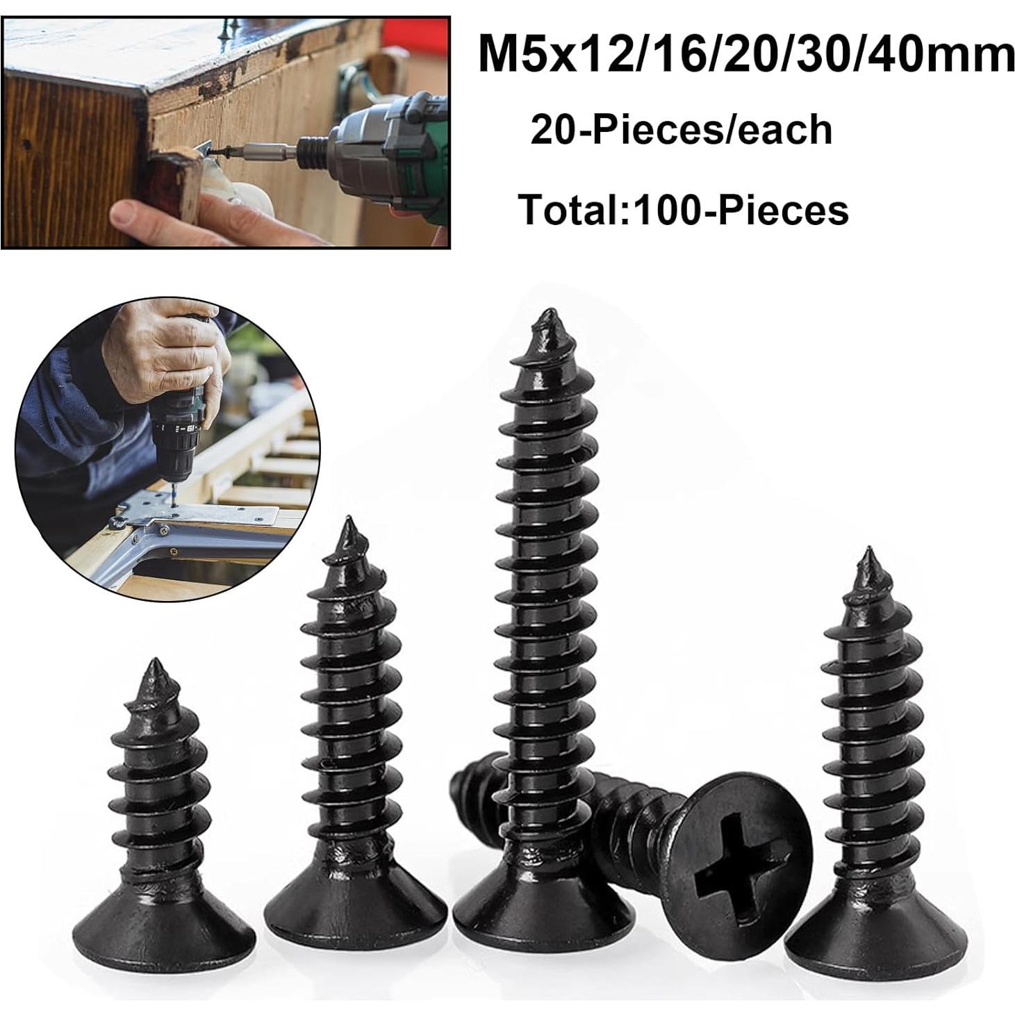 Juego de 100 Tornillos Autoperforantes M5 Phillips Negro