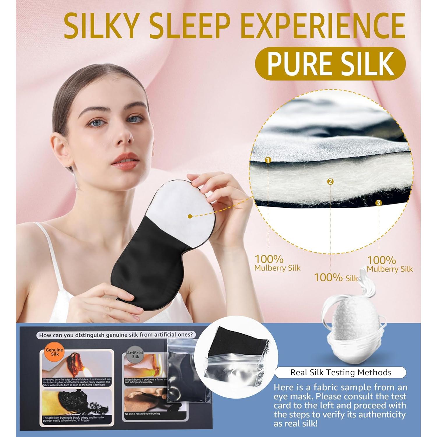 Máscara de Sueño de Seda HGBOO | 100% Seda Natural | Ajustable