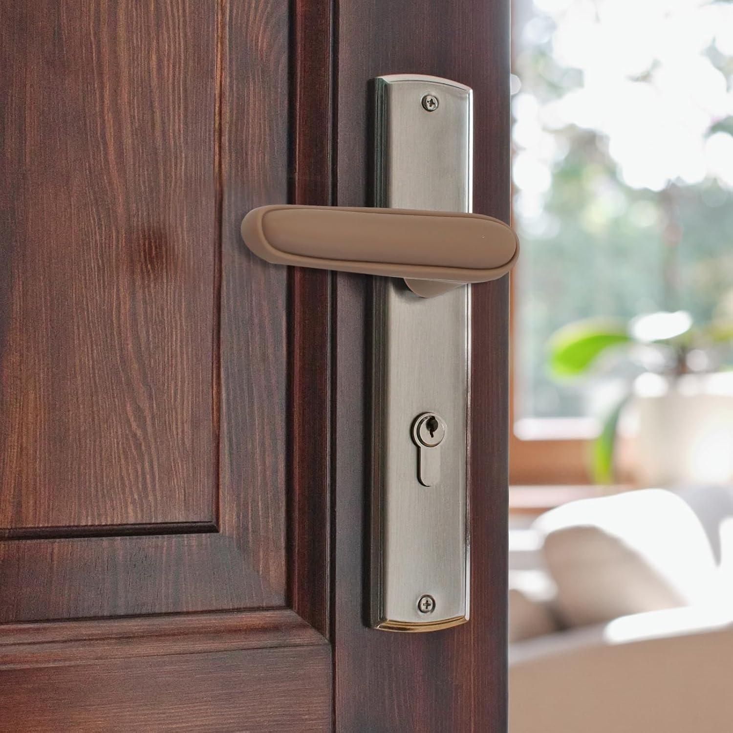 Cubierta de Manija de Puerta uxcell de Silicona Beige 7.1x38.4cm