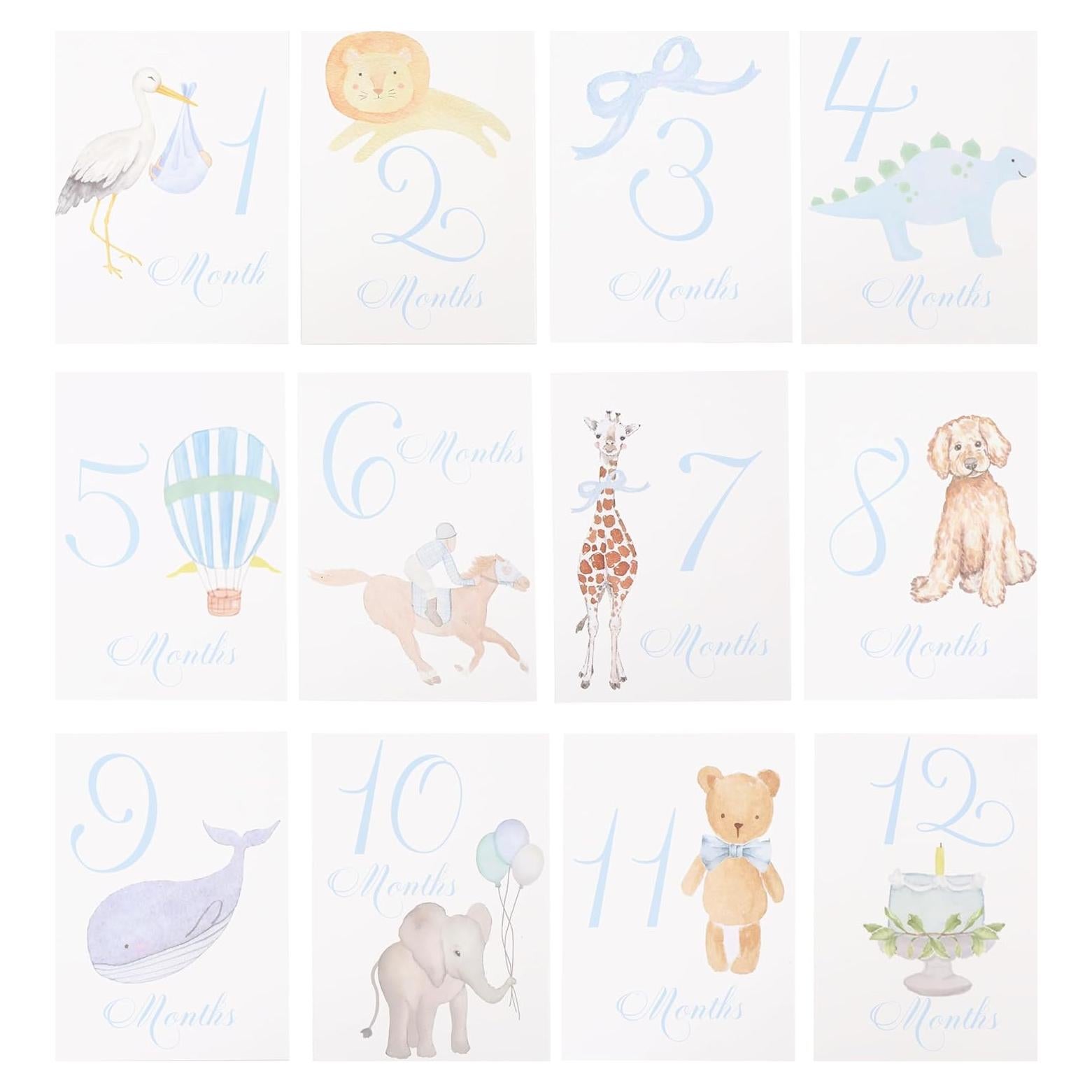 Tarjetas de Hito Mensual para Bebé BEADED - 13 Piezas Azul