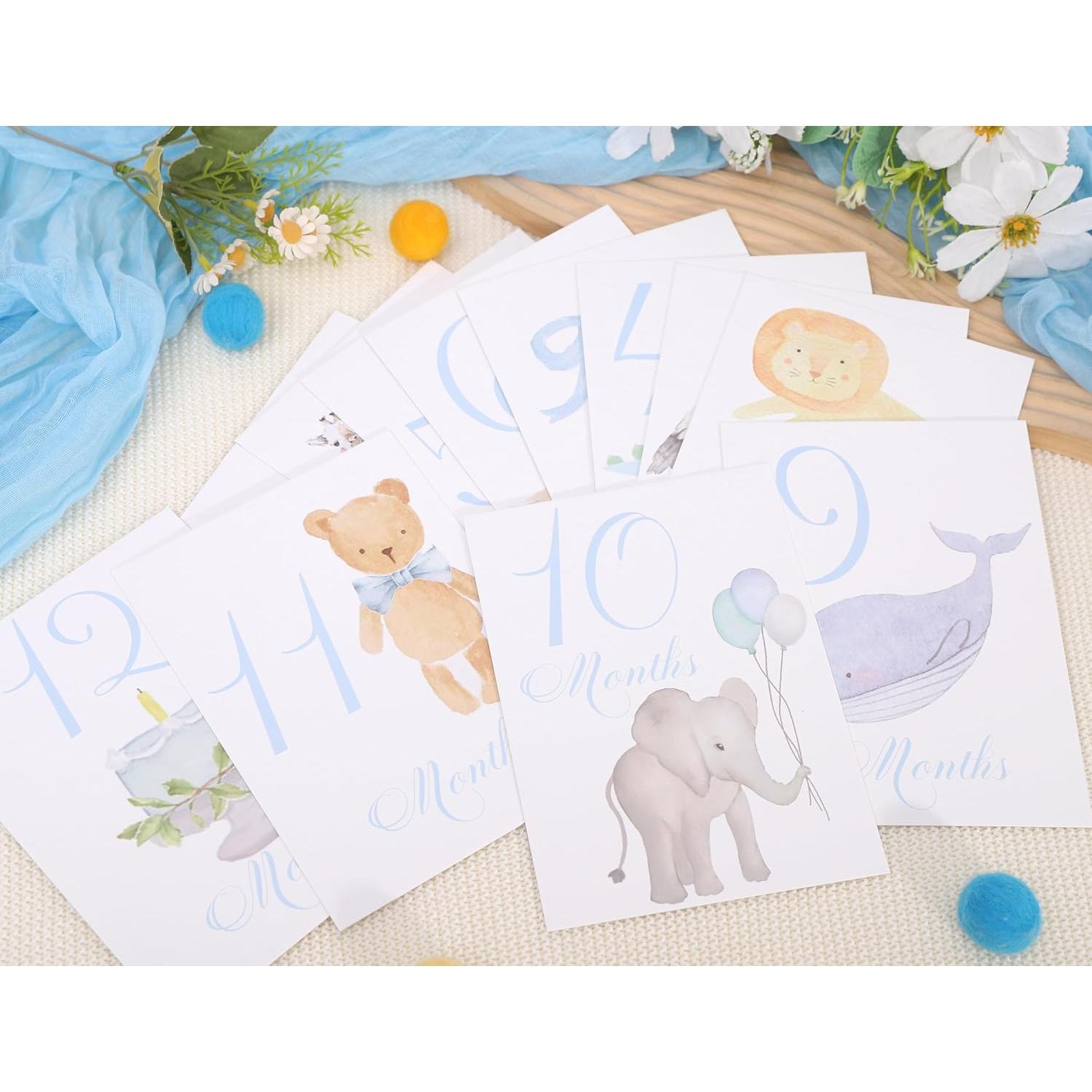Tarjetas de Hito Mensual para Bebé BEADED - 13 Piezas Azul