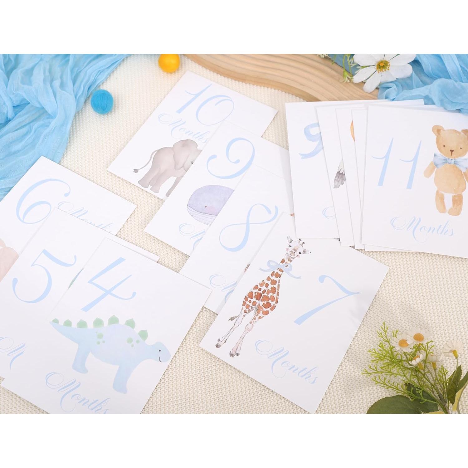Tarjetas de Hito Mensual para Bebé BEADED - 13 Piezas Azul