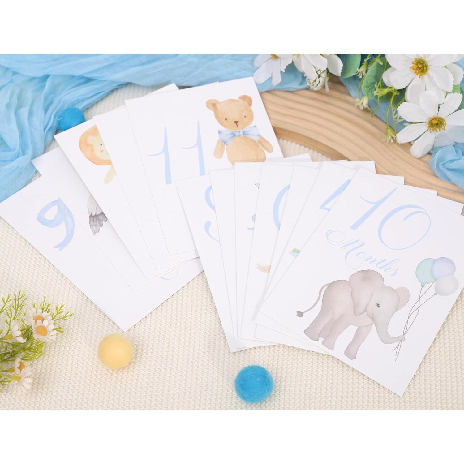 Tarjetas de Hito Mensual para Bebé BEADED - 13 Piezas Azul