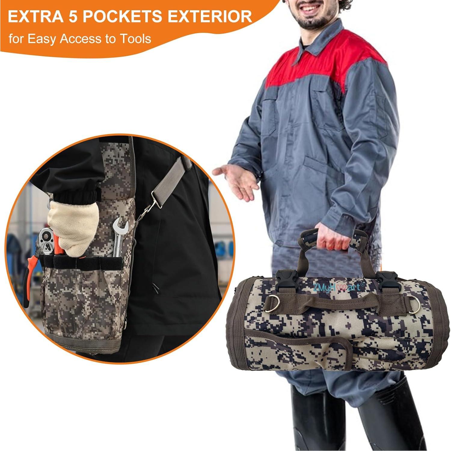 Bolsa de Herramientas Enrollable ZMyHeart Camuflaje 11 Bolsillos