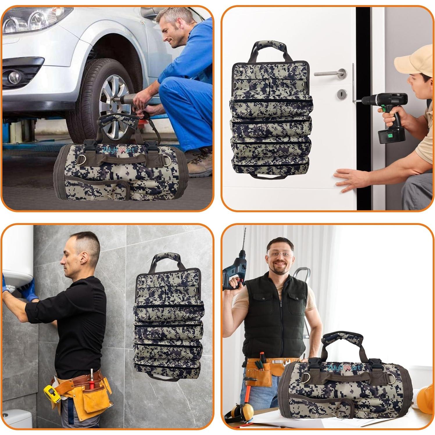 Bolsa de Herramientas Enrollable ZMyHeart Camuflaje 11 Bolsillos